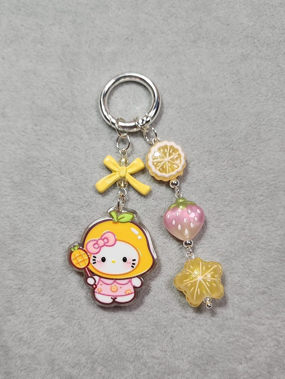 Pink Cute Hello Kitty Mango Keychain with Bow and Charm